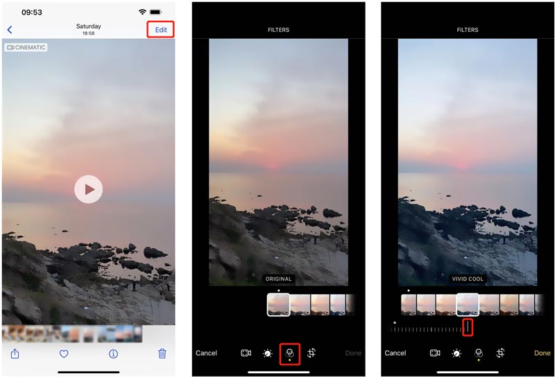 Poner un filtro en un vídeo en iPhone