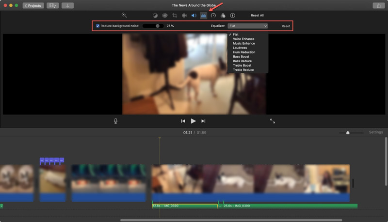 Supprimer le bruit de fond d'une vidéo sur Mac iMovie