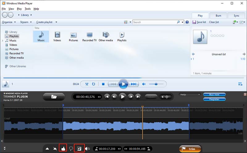 Taglia un file audio in Windows Media Player