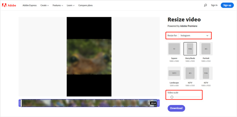 Adobe Express Resize Video na Instagram Online