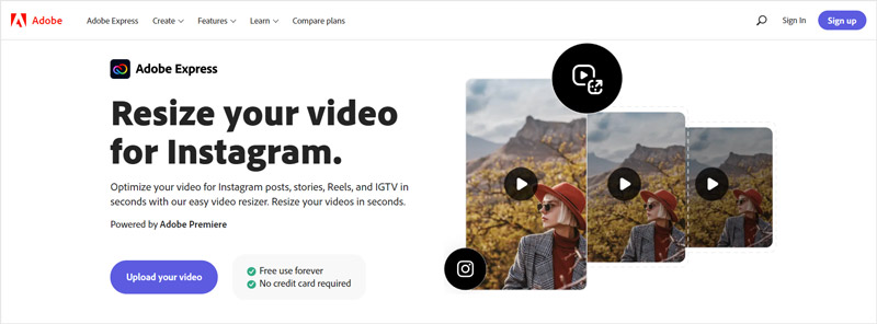 Adobe Express Resize Video для сайту Instagram