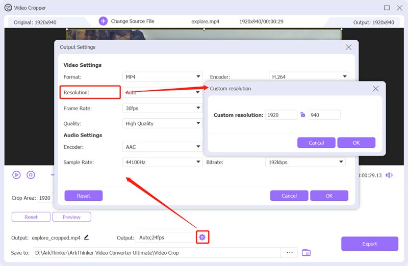 Ark Video Cropper Custom Output Settings