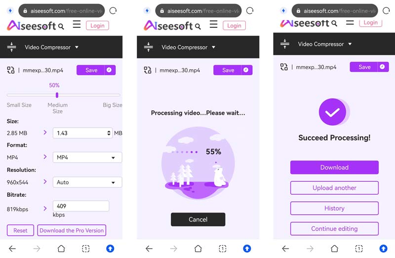 Compresser la vidéo Android Aiseesoft Compresseur en ligne