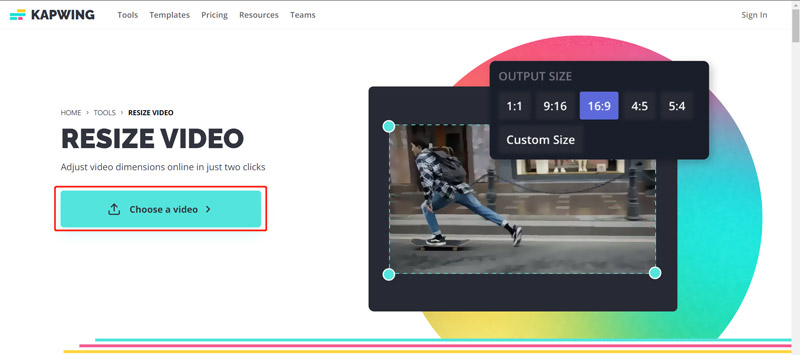 Kapwing Video Resizer-pagina