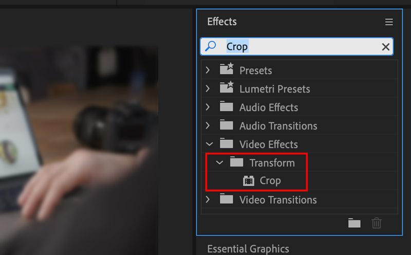 Premiere Pro-Funktion zum Zuschneiden von Videos