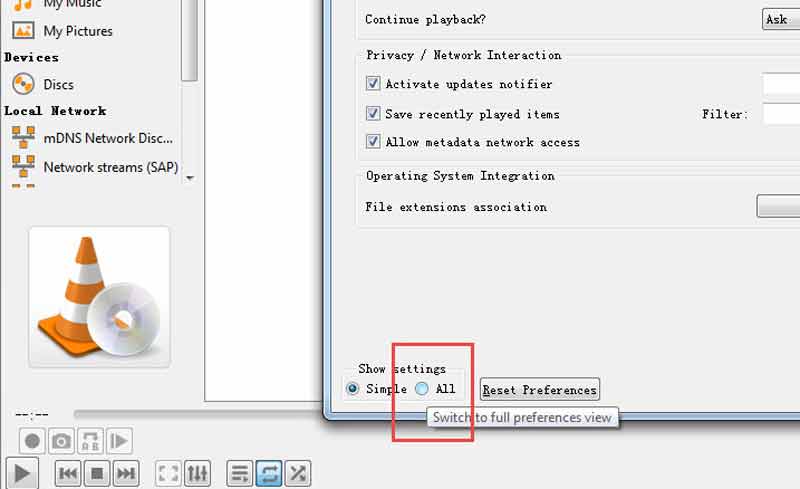 VLC Näytä kaikki asetukset