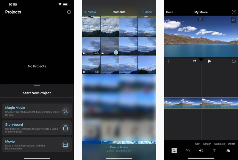 在 iPhone 上的 iMovie 剪辑中创建新项目