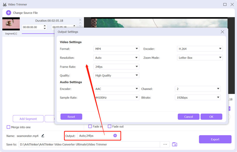 Custom Output Video Audio Settings ve Video Trimmer Ark