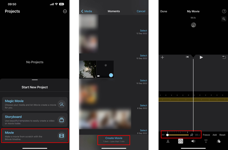 Machen Sie Videos in Zeitlupe in iMovie iPhone