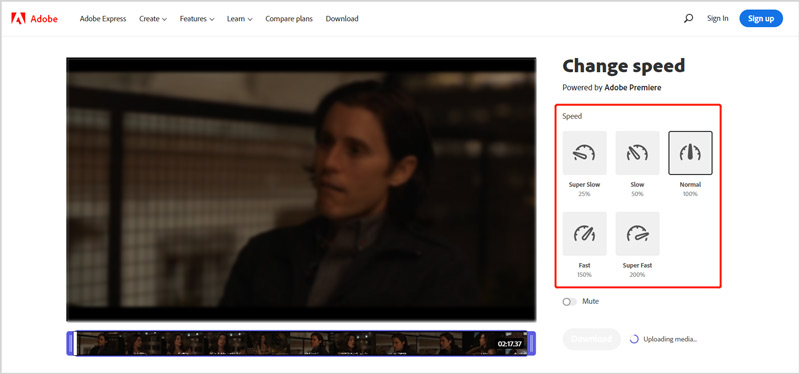Online-sovellus videon nopeuttamiseen Adobe Express