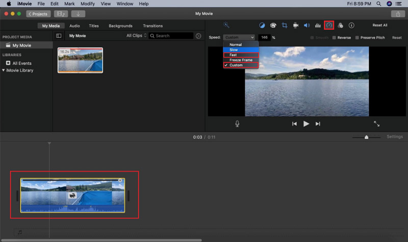 在 iMovie App Mac 中加速视频