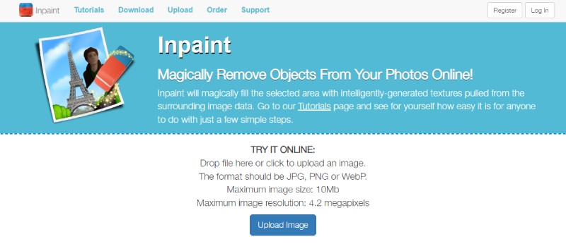 Inpaint Online Quitar pegatina de la foto