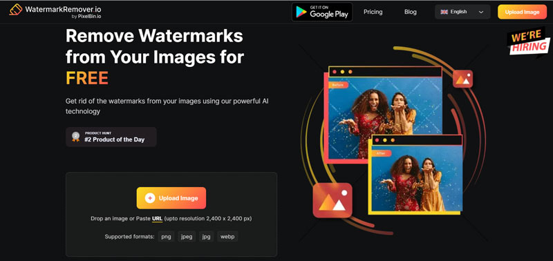 مزيل العلامات المائية من Shutterstock عبر الإنترنت WatermarkRemover IO