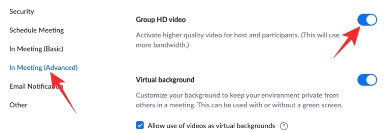 Enable Group HD Video on Zoom