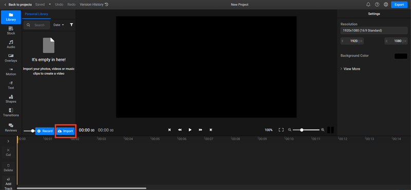 Nový projekt Import Video iFlixier