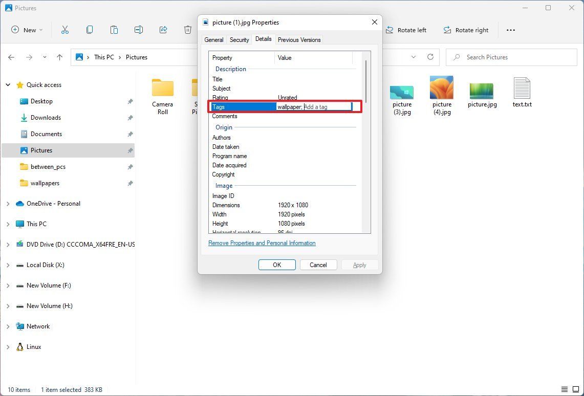 Aggiungi tag a un file in Windows 11 10