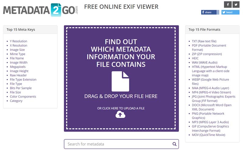 Metadata2Go 在线元数据查看器