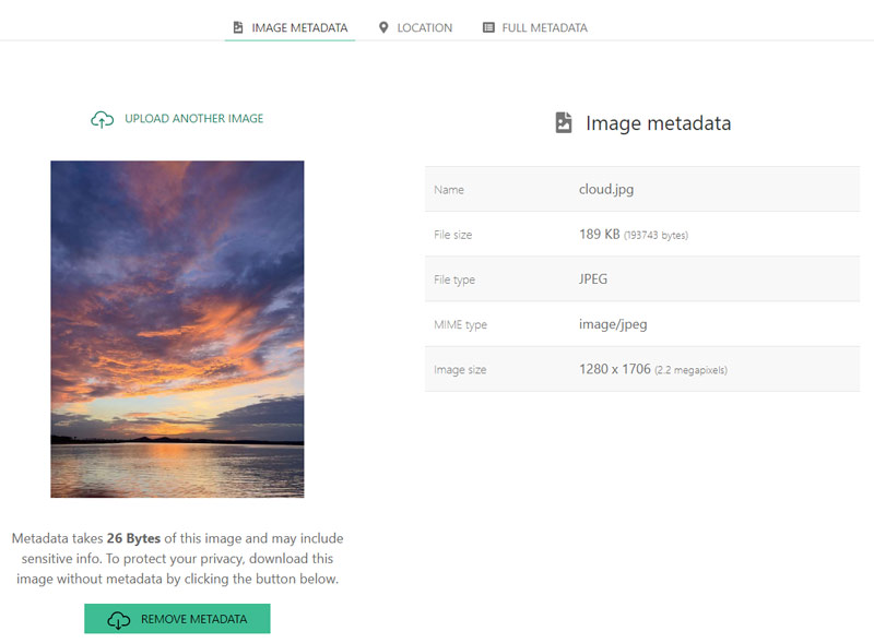 Se bildmetadata online Jimpl