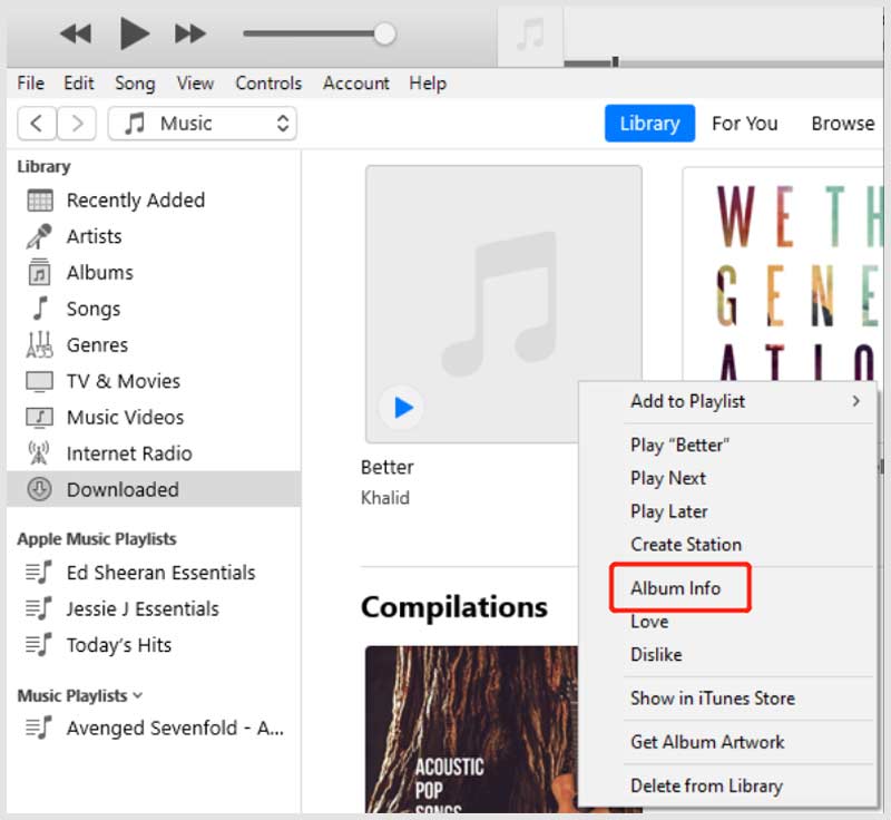 Afficher les informations sur l'album MP3 dans iTunes