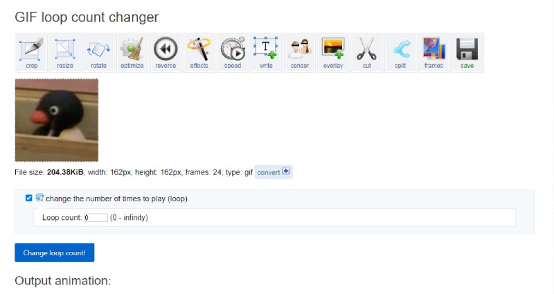Change GIF loop count - add or remove endless loop from GIF online