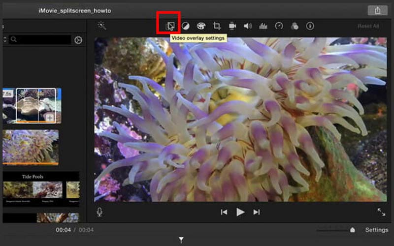 Configuração de sobreposição de vídeo do iMovie