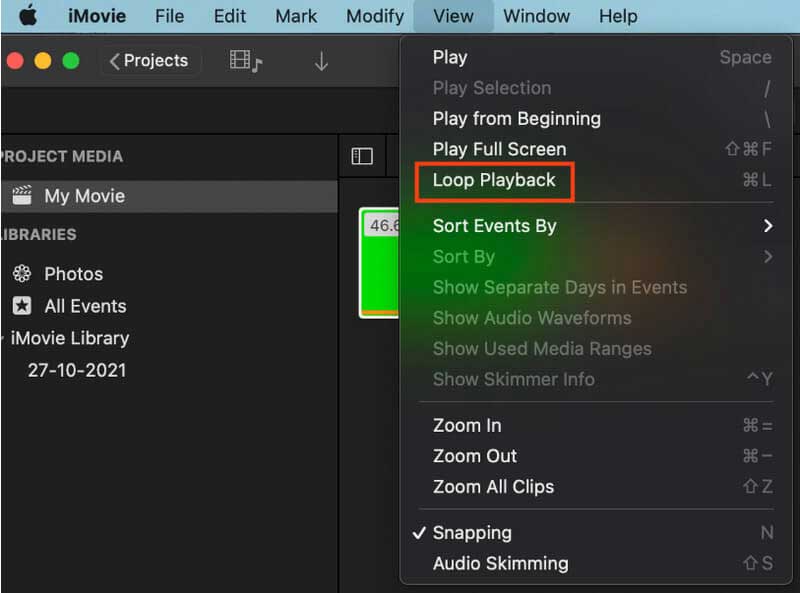 Loop Playback på iMovie Mac