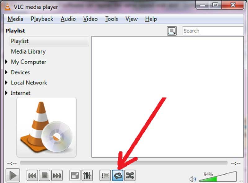 Vídeo em loop VLC