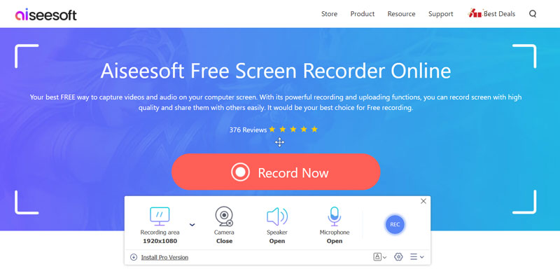 Aiseesoft gratis skærmoptager online