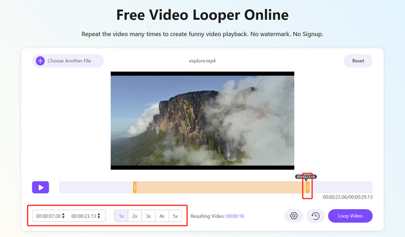 Configurações de saída personalizadas de vídeo em loop por mais tempo