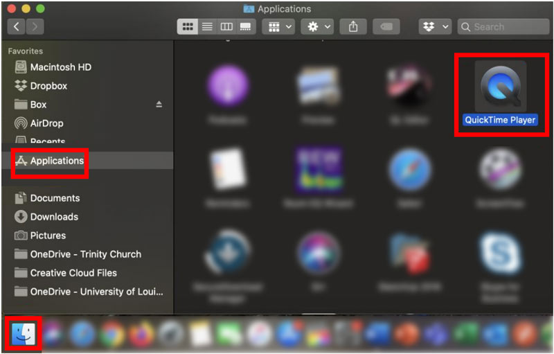 Запустите Quicktime Player на Mac из Finder