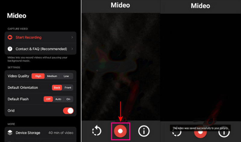 Mideo Paly-muziek tijdens het opnemen op de iPhone