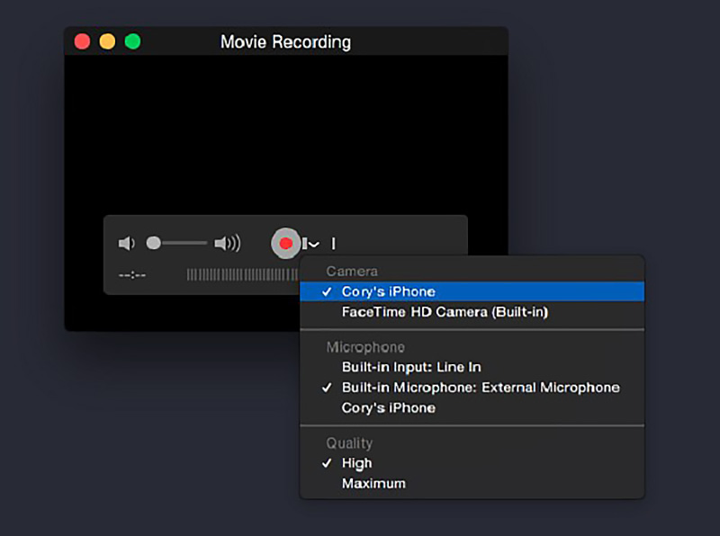 Záznam obrazovky iPhone na Mac pomocí Quicktime