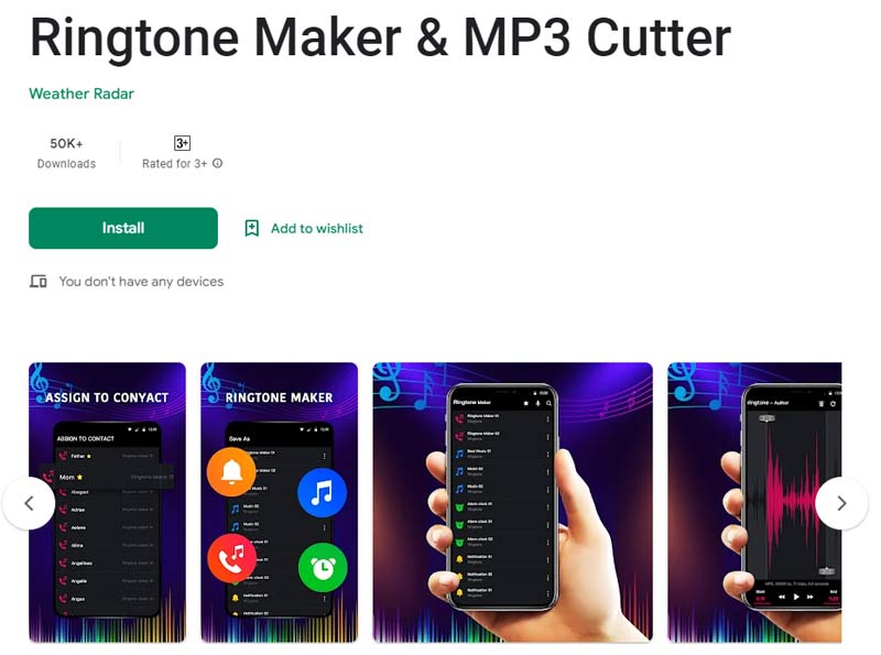 Applicazione di taglio MP3 per la creazione di suonerie per Android