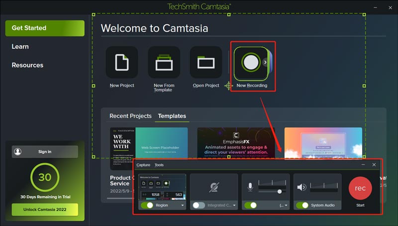 Utilice Camtasia para grabar la pantalla