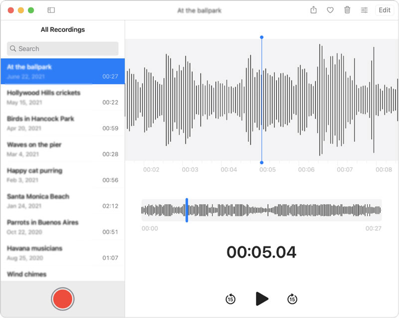 Mac でボイスメモ録音を確認および編集する