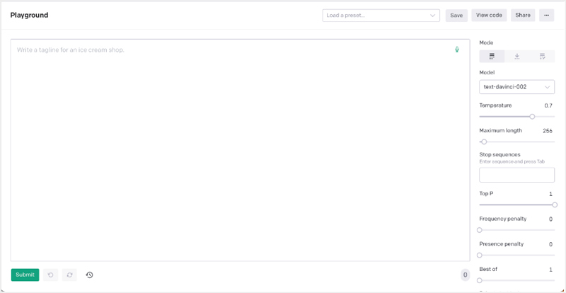 GPT 3 Playground Features
