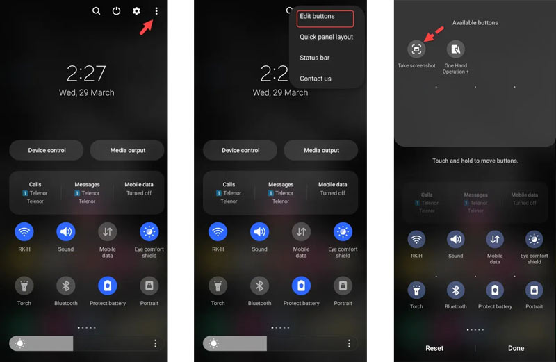 Legg til skjermbilde til Samsung Quick Settings Panel