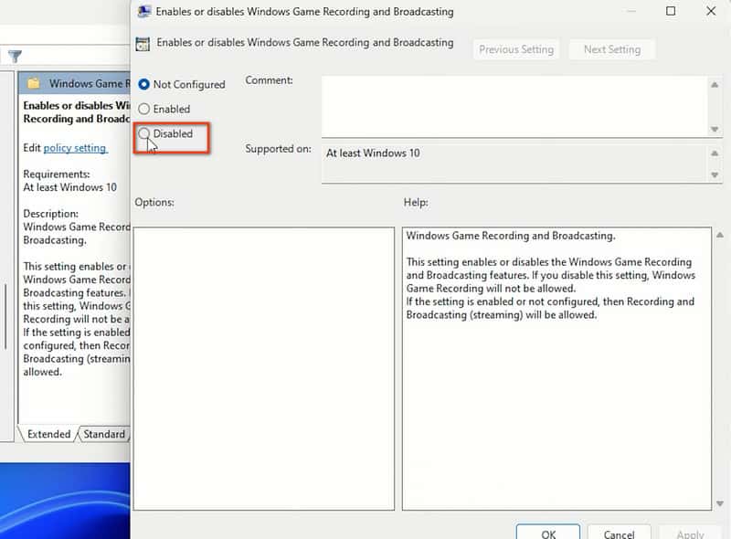 Disable Option