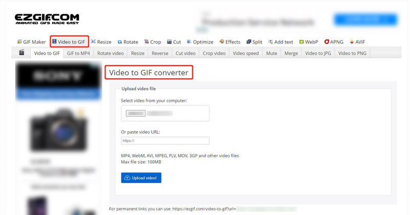 Convertitore da video a GIF Ezgif