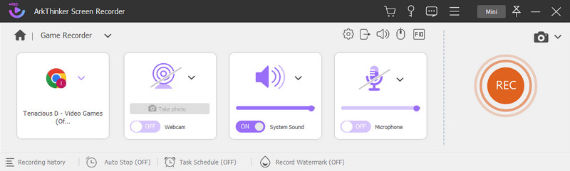 Configurações de gravação