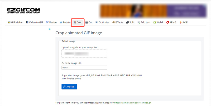 Select Upload a GIF to Ezgif