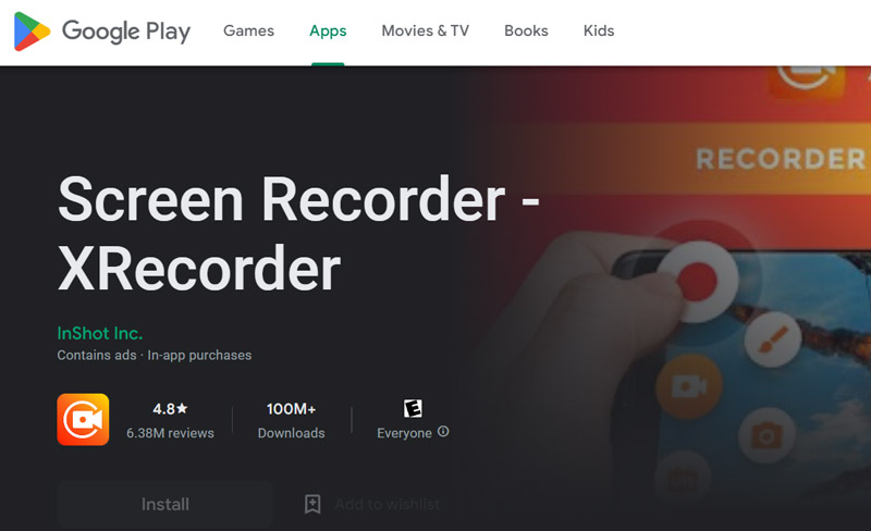 Téléchargement de l'application XRecorder depuis Google Play Store