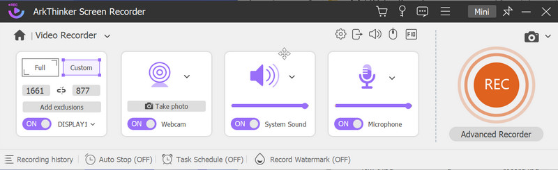 Configurações do gravador de vídeo