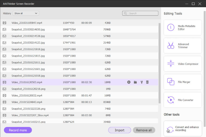 Herramientas de edición de Arkthinker Screen Recorder