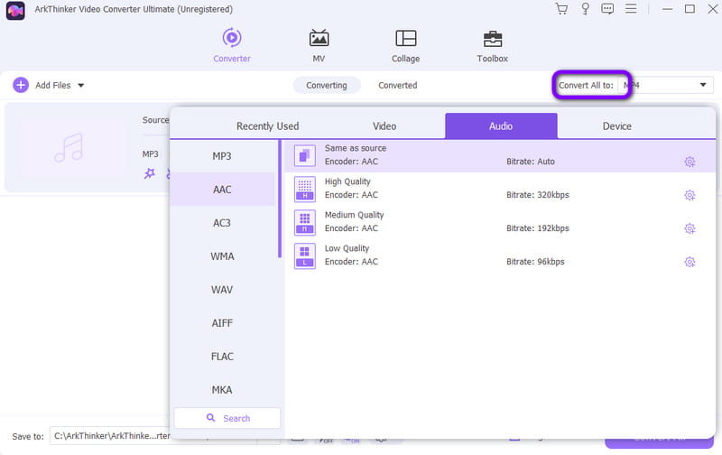 Select Audio File Format