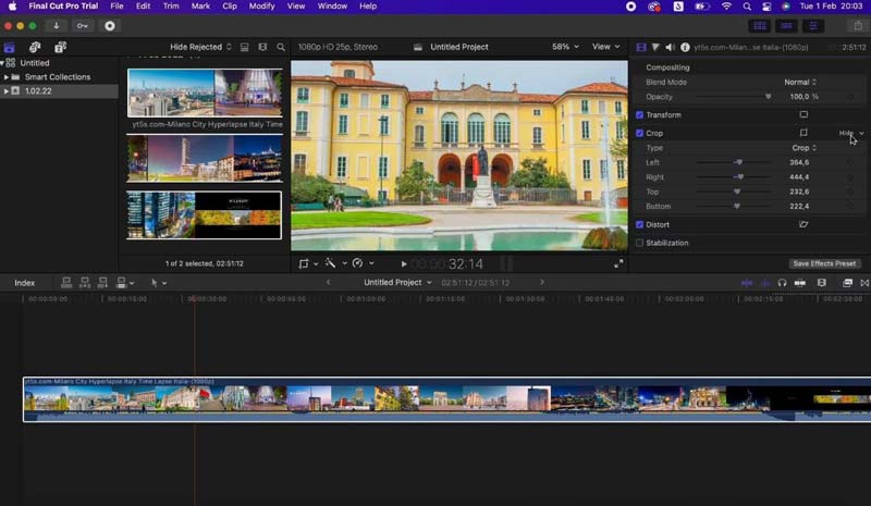 Vágja le a videót a Final Cut Pro-n paraméterekkel