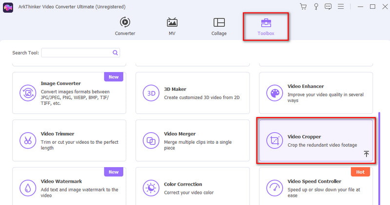 Select Video Cropper Under Toolbox