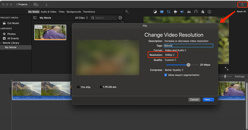 iMovie de menor resolución