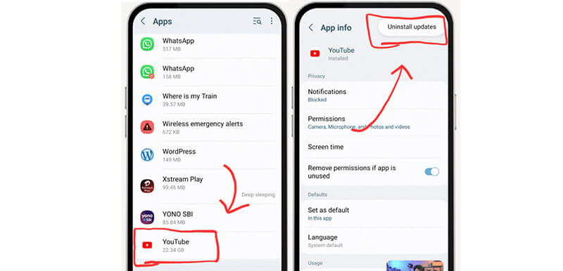 Deinstallieren Sie Youtube-Updates