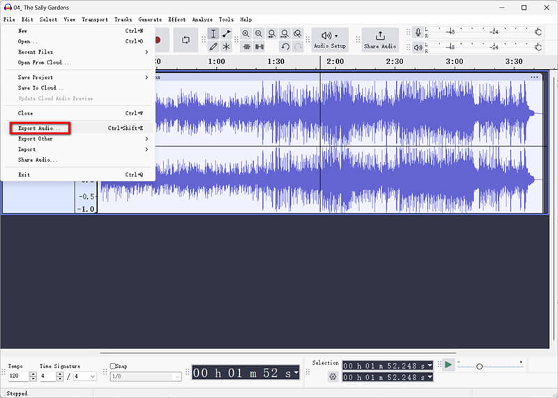 Exportación de WAV a MP3 de Audacity